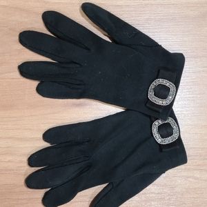 Vintage cotton black jeweled sz s gloves